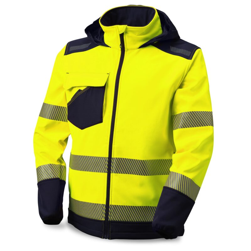 Chaqueta alta visibilidad softshell Nice Stretch clase 2 amarilla flúor y azul marino, Neri-Marca